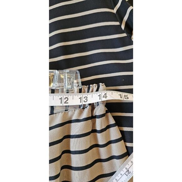 Vintage Blazer Skirt Set Womens 14 Tan Silk Black Striped Jacket Top Retro 80s - Picture 12 of 13